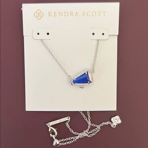 Kendra Scott Silver Necklace with Cheerleader Cobalt Blue Trapezoid Stone